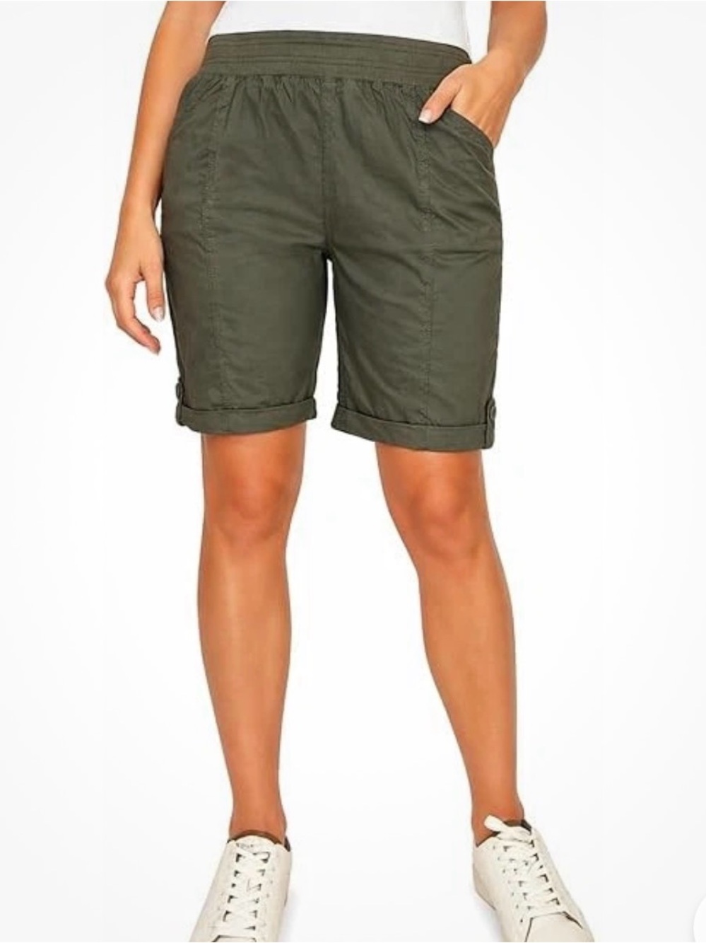 Briggs New York Olive Roll-Cuff Utility Bermuda Shorts